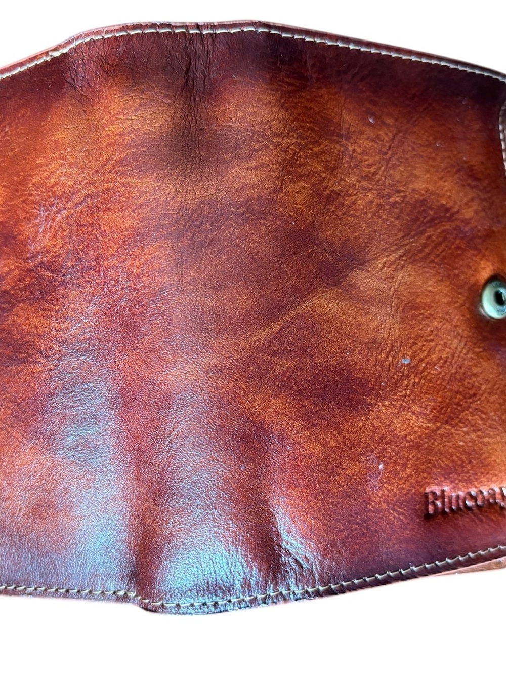 Brown Leather Wallet with Snap Flower Accent, oversized card storage - Picture 7 of 9